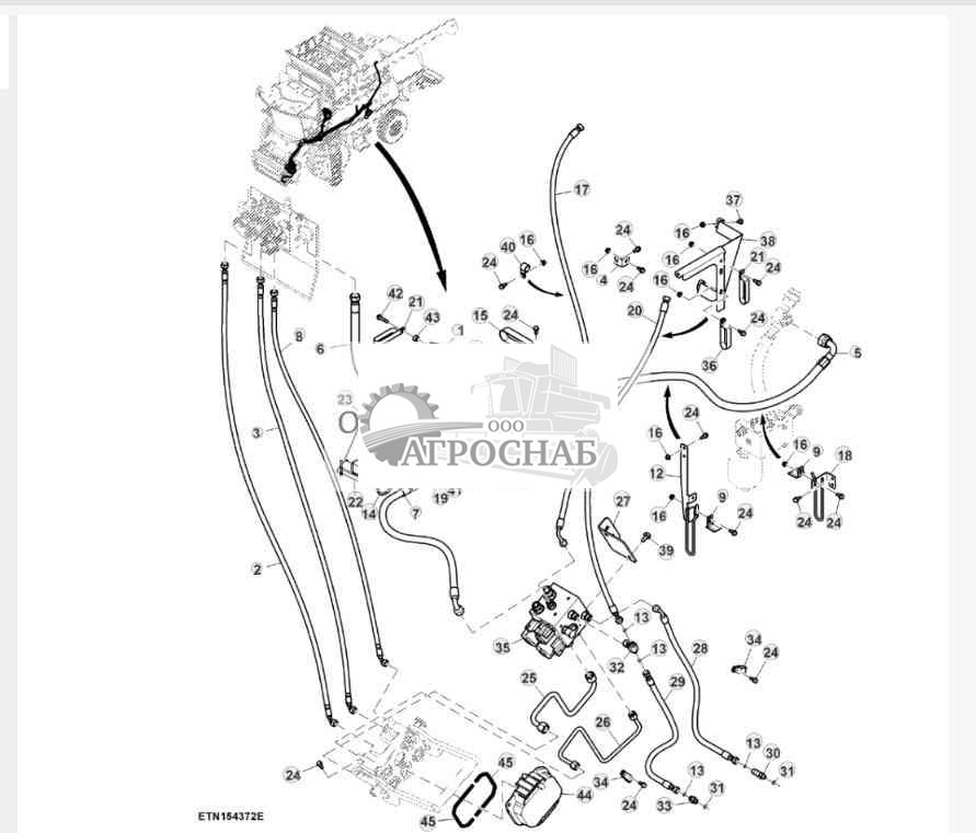 Гидравлические трубопроводы привода мотовила, трансмиссия с кнопочным переключением передач, HillMaster™ 